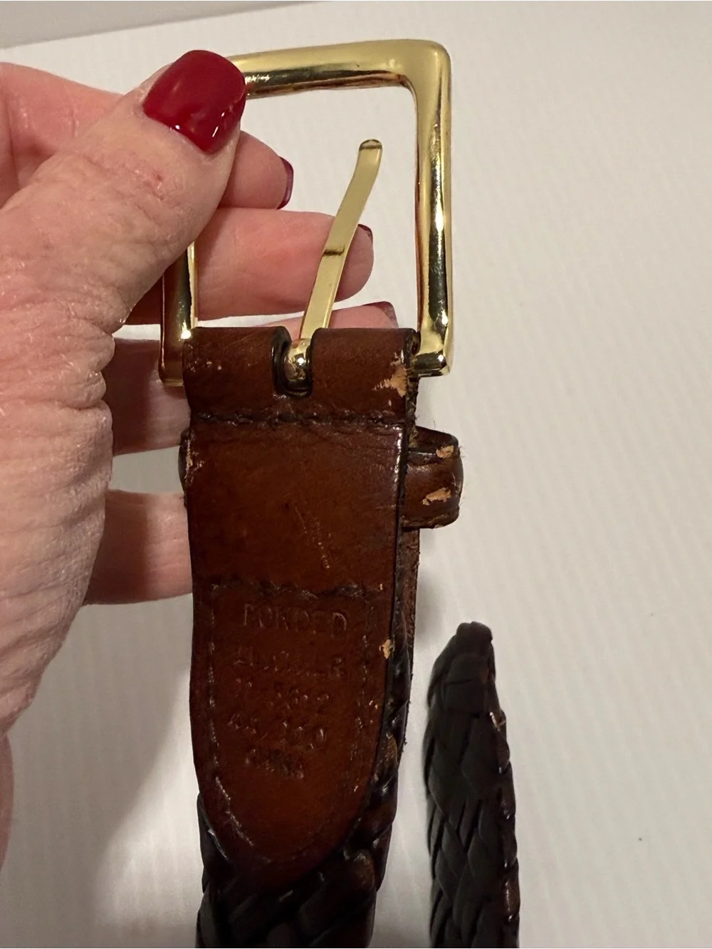 VTG 80s 90s Men's Brown Braided Leather Belt Gold Buckle Size 44 Retro Preppy